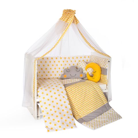 Bamgidoo Tutku Ahşap Beyaz Anne Yanı beşik + Sarı Yıldız + Soft Ortopedik yatak