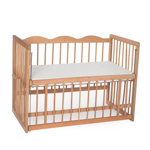 Bamgidoo Asya Ahşap Organik 60x120 Anne Yanı 5 Kademeli Beşik - Krem Nakışlı (Yazısız) Uyku Seti & Soft Ortapedik Yatak