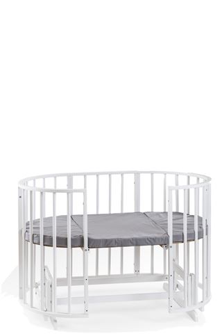 Bamgidoo Play Ceviz Ahşap Bebekle Büyüyen Anne Yanı Beşik 6 + 1 Mavi Yıldızlı Uyku Seti + Soft Ortapedik yatak